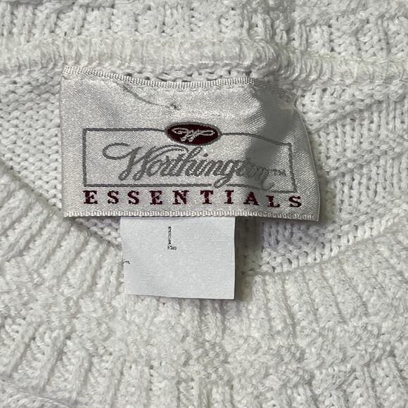 Worthington NEW VINTAGE Womens Knit Tee Sweater sz L Short Sleeve White Retro - Picture 10 of 12